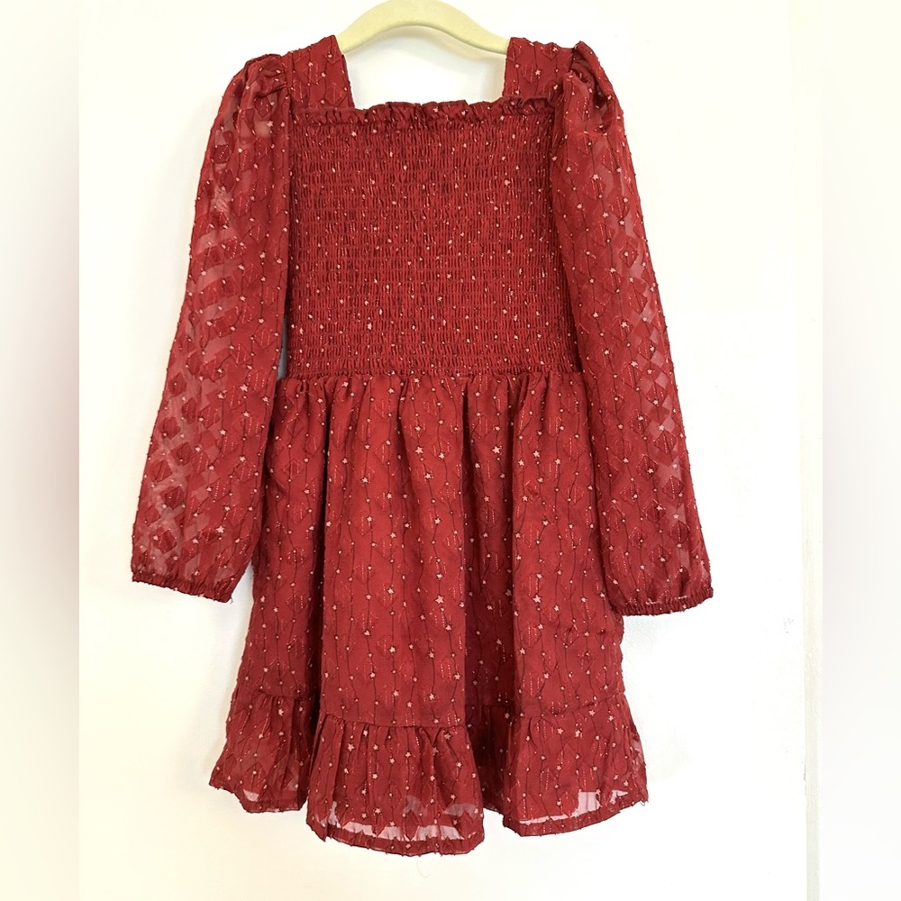 BCBGirls - Burgundy Long Sleeve Smocked Dress